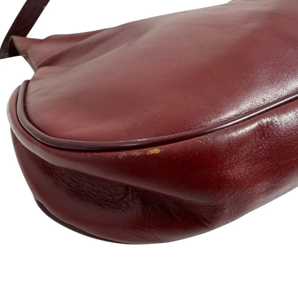 Vintage Etienne Aigner Oxblood Red Leather Saddle Shoulder Bag Brass Logo - Picture 8 of 15